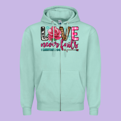Love Never Fails Zipper Hoodie Designed By Oliviacreatesart