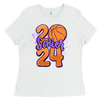 White senior 2024 basketball Ladies Tee - MaliasSmallBusiness