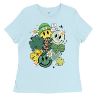 Baby Blue st patricks day green smile Ladies Tee - MaliasSmallBusiness