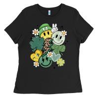 Black st patricks day green smile Ladies Tee - MaliasSmallBusiness