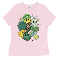 Bubblegum Pink st patricks day green smile Ladies Tee - MaliasSmallBusiness