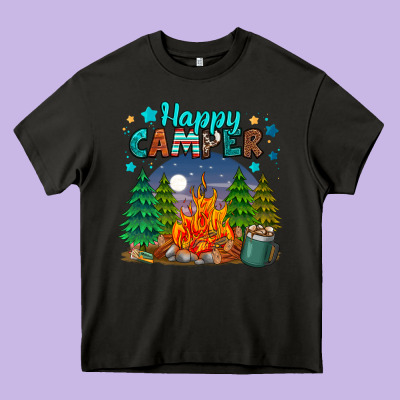 Happy Camper Heavy Core Tee Designed By Maliassmallbusiness
