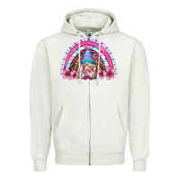 Oatmeal Heather valentine's day rainbow gnome olivia Zipper Hoodie - OliviaCreatesArt
