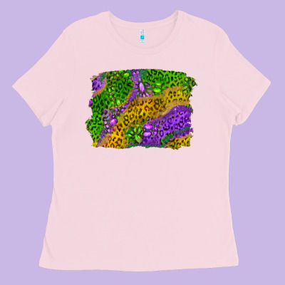 Mardi Gras Leopard Gemstone Background Ladies Tee Designed By Ranaportraitstore