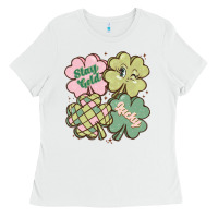White st patricks day clover Ladies Tee - MaliasSmallBusiness