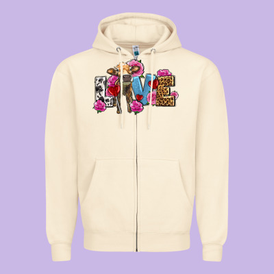 Love With Cow Olivia Zipper Hoodie Designed By Oliviacreatesart