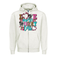 Oatmeal Heather love more worry less olivia Zipper Hoodie - OliviaCreatesArt