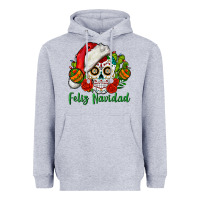 Heather Grey Feliz Navidad Skull Heavyweight Hoodie - BundleAndBundleShop