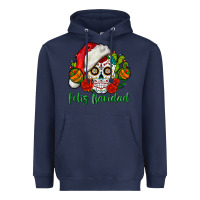 Navy Feliz Navidad Skull Heavyweight Hoodie - BundleAndBundleShop