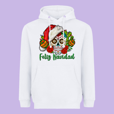 Feliz Navidad Skull Heavyweight Hoodie Designed By Bundleandbundleshop