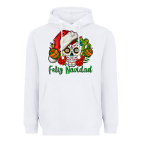 White Feliz Navidad Skull Heavyweight Hoodie - BundleAndBundleShop