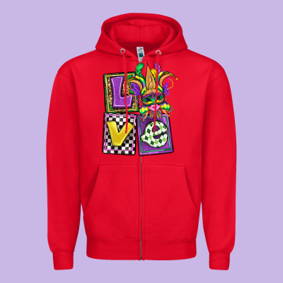 Love Mardi Gras Zipper Hoodie Designed By Oliviacreatesart
