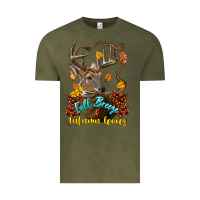 Vintage Olive Fall Breeze And Autumn Leaves Deer Vintage Tee - LillyAllenDesigns