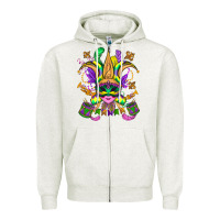 Oatmeal Heather mardi gras mask Zipper Hoodie - OliviaCreatesArt
