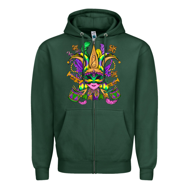 Mardi Gras Mask Zipper Hoodie by OliviaCreatesArt | Teevron
