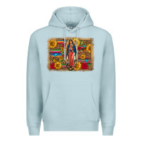 Blue Mist Our Lady Of Guadalupe Glitter Leopard Flowers Premium Hoodie - FaDigitalArtStudio
