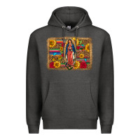 Charcoal Heather Our Lady Of Guadalupe Glitter Leopard Flowers Premium Hoodie - FaDigitalArtStudio
