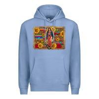 Colony Blue Our Lady Of Guadalupe Glitter Leopard Flowers Premium Hoodie - FaDigitalArtStudio