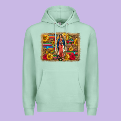 Our Lady Of Guadalupe Glitter Leopard Flowers Premium Hoodie Designed By Fadigitalartstudio