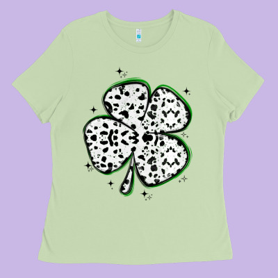 Four Leaf Clover Dalmatian Print Grunge Ladies Tee Designed By Maliassmallbusiness