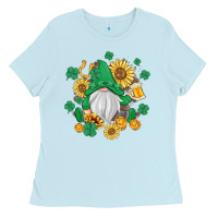 Baby Blue st patrick's day shamrock sunflowers gnome Ladies Tee - MaliasSmallBusiness