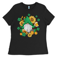 Black st patrick's day shamrock sunflowers gnome Ladies Tee - MaliasSmallBusiness
