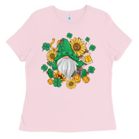 Bubblegum Pink st patrick's day shamrock sunflowers gnome Ladies Tee - MaliasSmallBusiness