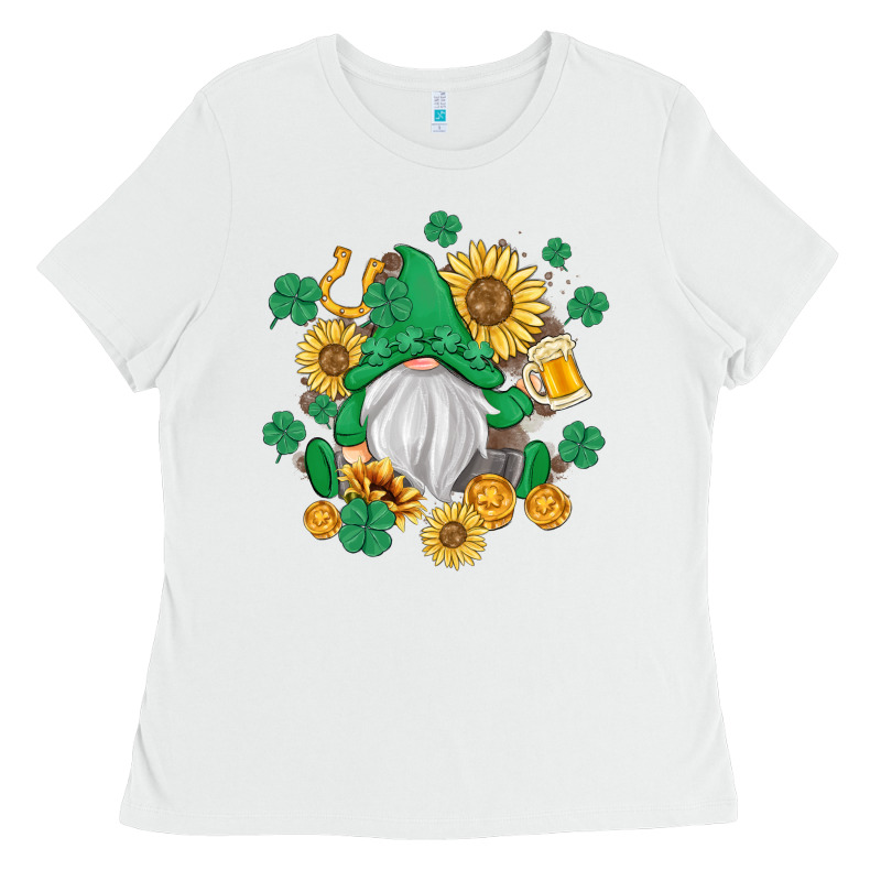 St Patrick's Day Shamrock Sunflowers Gnome Ladies Tee by MaliasSmallBusiness | Teevron