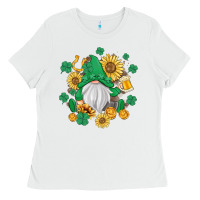 White st patrick's day shamrock sunflowers gnome Ladies Tee - MaliasSmallBusiness