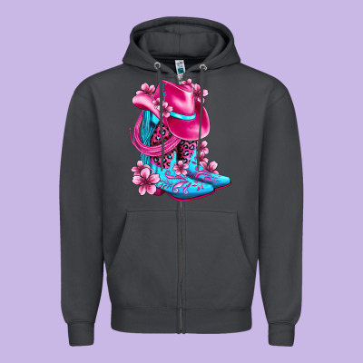 Valentine Cowboy Boots And Hat Olivia Zipper Hoodie Designed By Oliviacreatesart