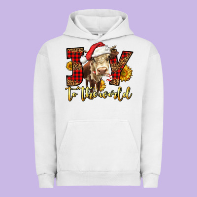 Joy To The World Christmas Cow Urban Hoodie Designed By Lillyallendesigns