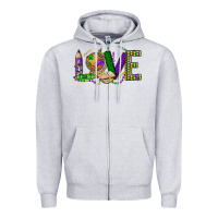 Heather Grey love teacher mardi gras Zipper Hoodie - OliviaCreatesArt