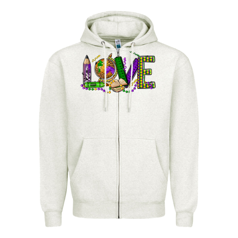 Love Teacher Mardi Gras Zipper Hoodie by OliviaCreatesArt | Teevron