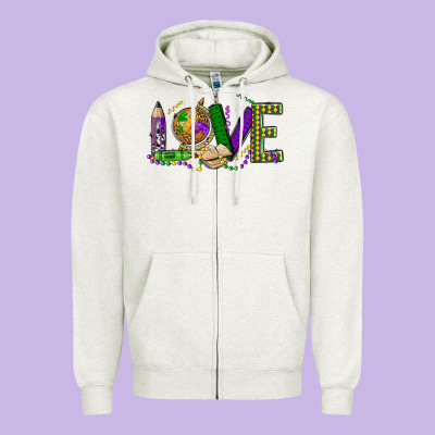 Love Teacher Mardi Gras Zipper Hoodie Designed By Oliviacreatesart
