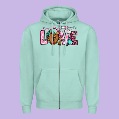 Love Valentines Day Nurse Zipper Hoodie Designed By Oliviacreatesart