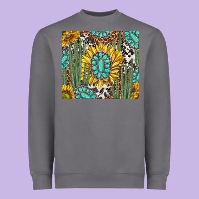 Western Cactus With Sunflowers And Turquoise Tumbler Tbs Heavyweight Sweatshirt Designed By Tumblerdesignbyshophia