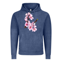 Vintage Denim Peach Blossom Illustrations Vintage Hoodie - LillyAllenDesigns