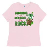 Bubblegum Pink iced coffee and luck Ladies Tee - MaliasSmallBusiness