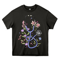 Asphalt floral stethoscope Heavy Core Tee - MaliasSmallBusiness