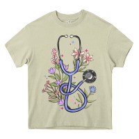Mossy floral stethoscope Heavy Core Tee - MaliasSmallBusiness
