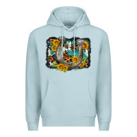Blue Mist western leopard cowhide turquoise background horse Premium Hoodie - OliviaCreatesArt