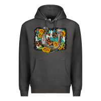 Charcoal Heather western leopard cowhide turquoise background horse Premium Hoodie - OliviaCreatesArt