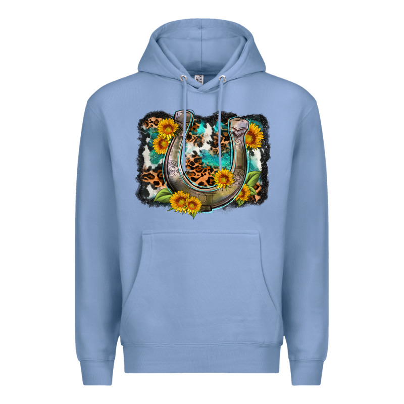 Western Leopard Cowhide Turquoise Background Horse Premium Hoodie by OliviaCreatesArt | Teevron