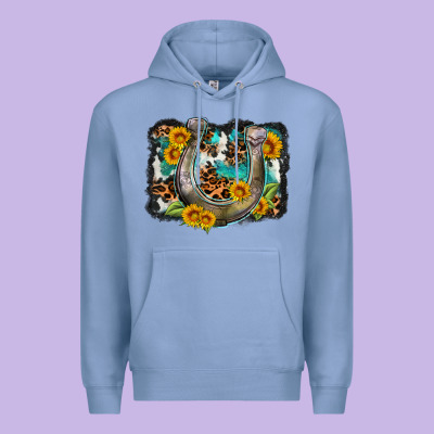 Western Leopard Cowhide Turquoise Background Horse Premium Hoodie Designed By Oliviacreatesart