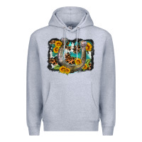 Heather Grey western leopard cowhide turquoise background horse Premium Hoodie - OliviaCreatesArt