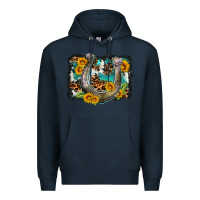 Navy western leopard cowhide turquoise background horse Premium Hoodie - OliviaCreatesArt