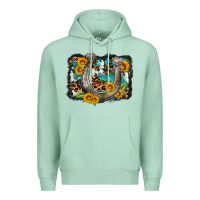 Seafoam western leopard cowhide turquoise background horse Premium Hoodie - OliviaCreatesArt