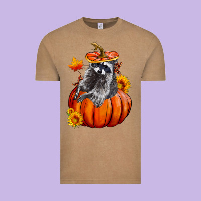 Fall Pumpkin Raccoon Vintage Tee Designed By Lillyallendesigns