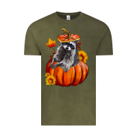 Vintage Olive Fall Pumpkin Raccoon Vintage Tee - LillyAllenDesigns