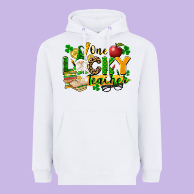 One Lucky Teacher Heavyweight Hoodie Designed By Fadigitalartstudio